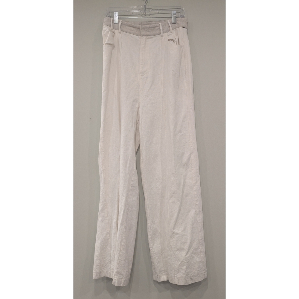 Meshki White And Grey Linen Viscose Blend Wide Leg Pants Size Large
